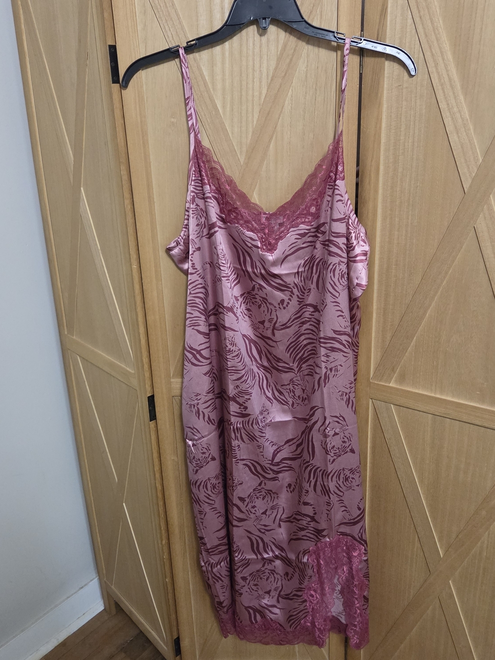 Silky Lace-Trim Tiger Slip Dress in Dusty Rose